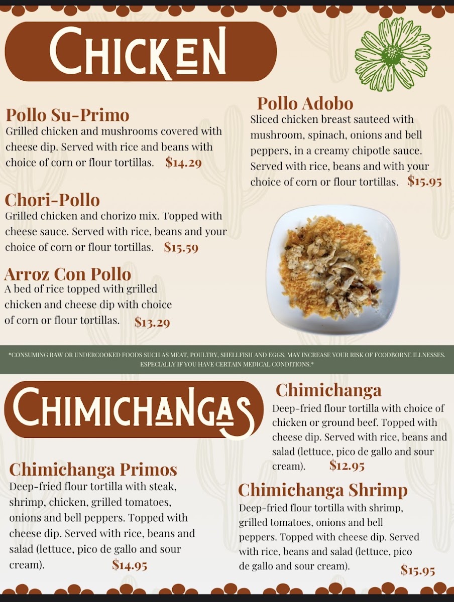 Primos Mexican Grill menu board