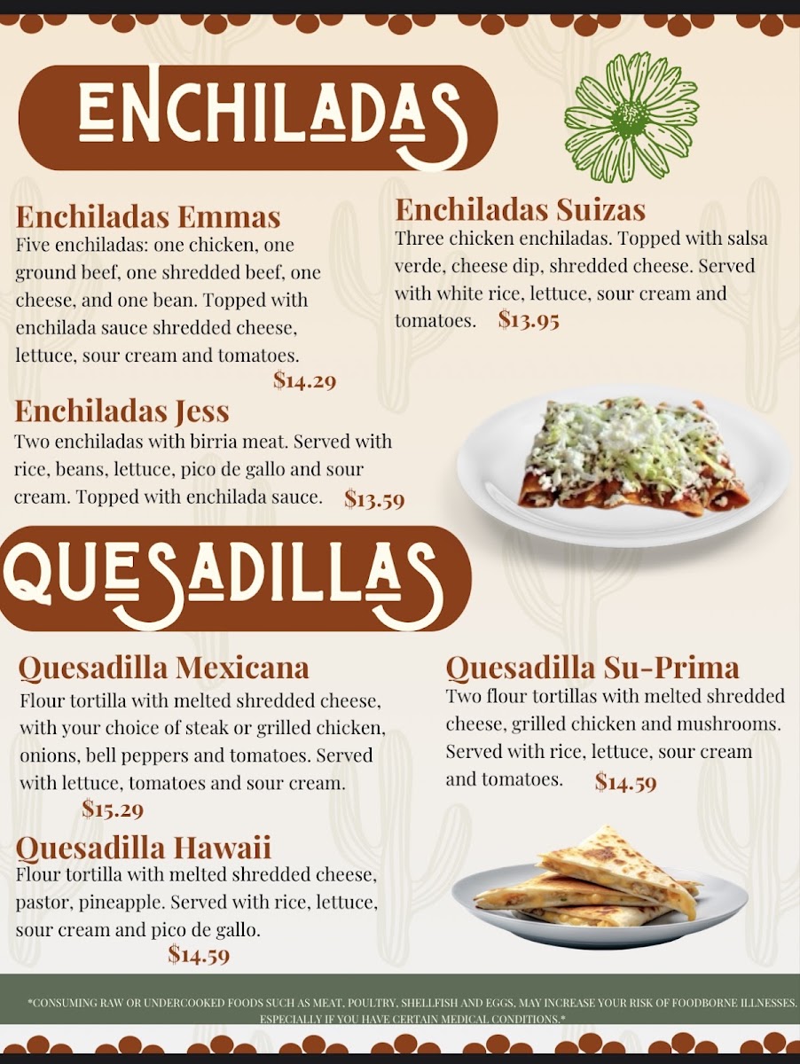 Primos Mexican Grill menu board