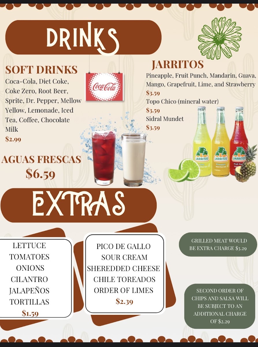 Primos Mexican Grill menu board