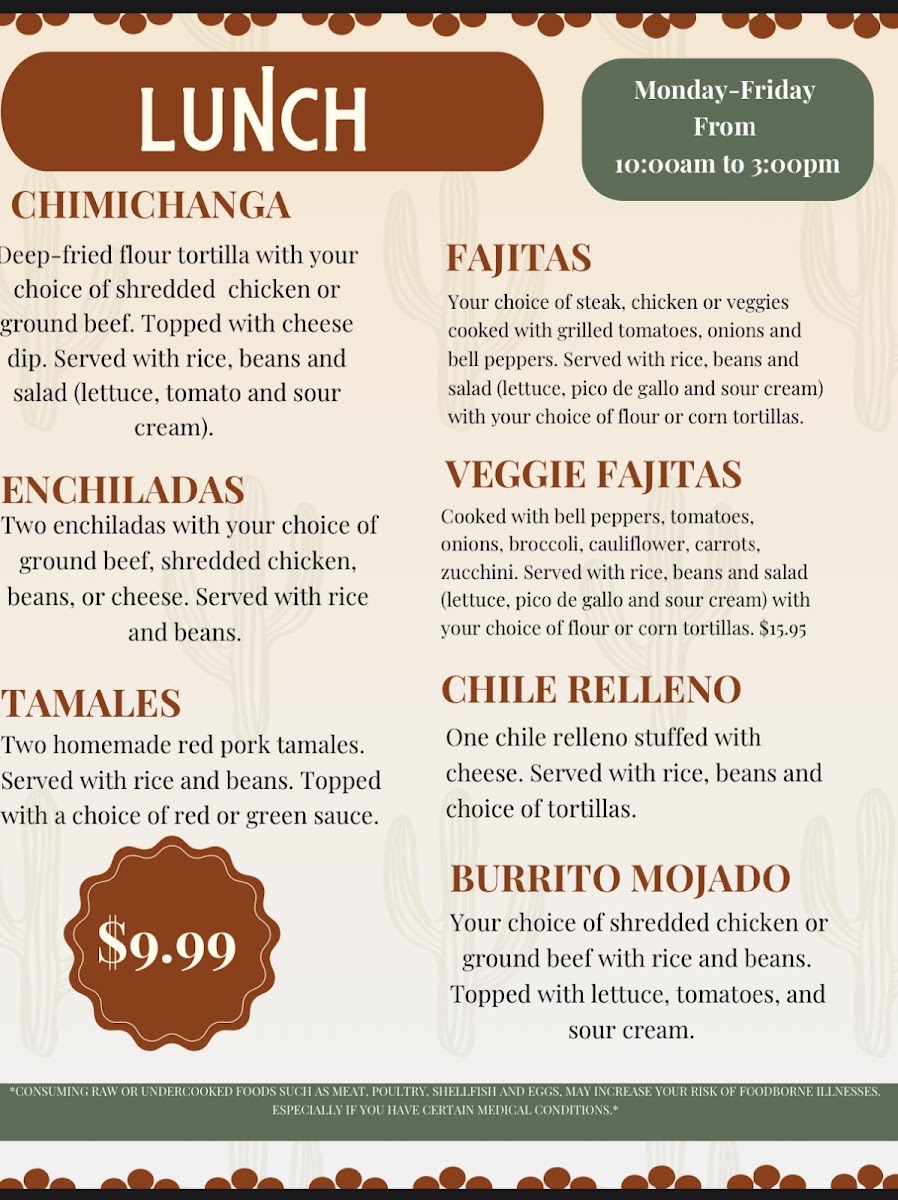 Primos Mexican Grill menu board