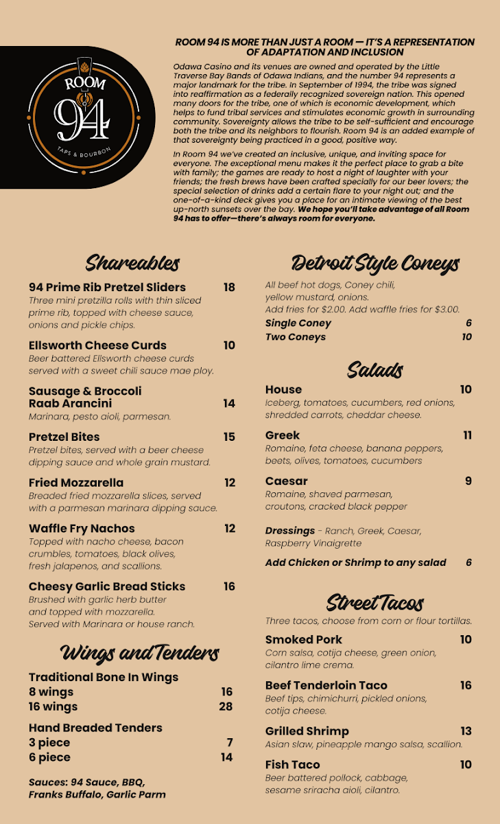 Room 94 Taps & Bourbon menu board
