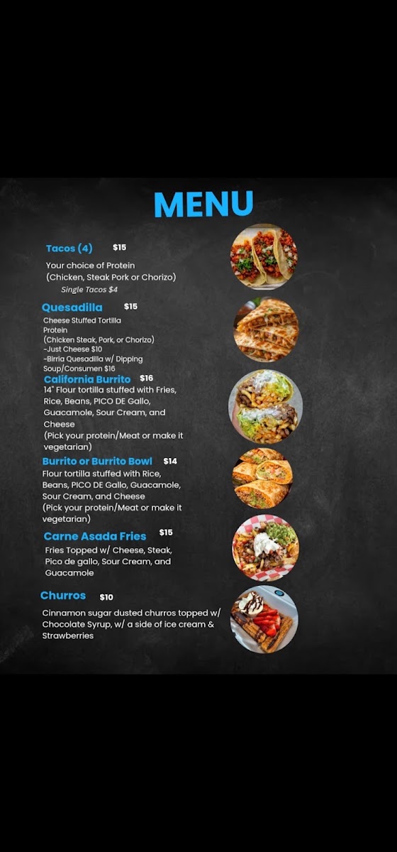 Chavez kitchen LLC (Food Truck & Catering) menu board