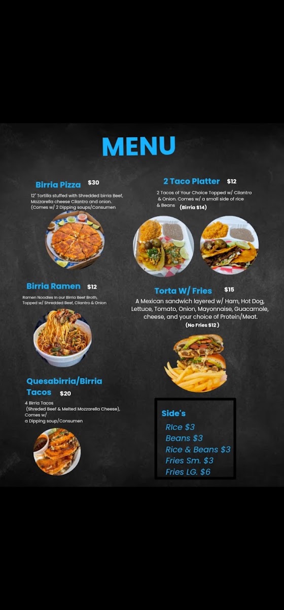 Chavez kitchen LLC (Food Truck & Catering) menu board