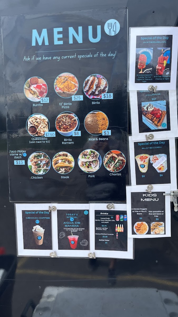 Chavez kitchen LLC (Food Truck & Catering) menu board