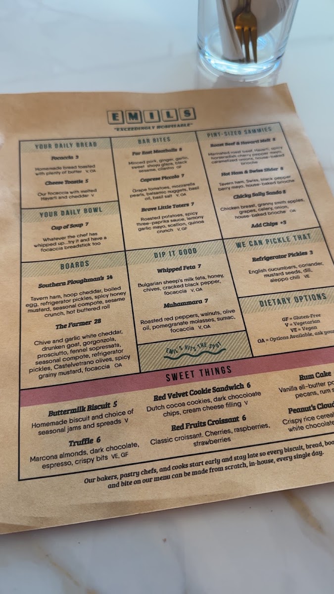 Emil's menu board