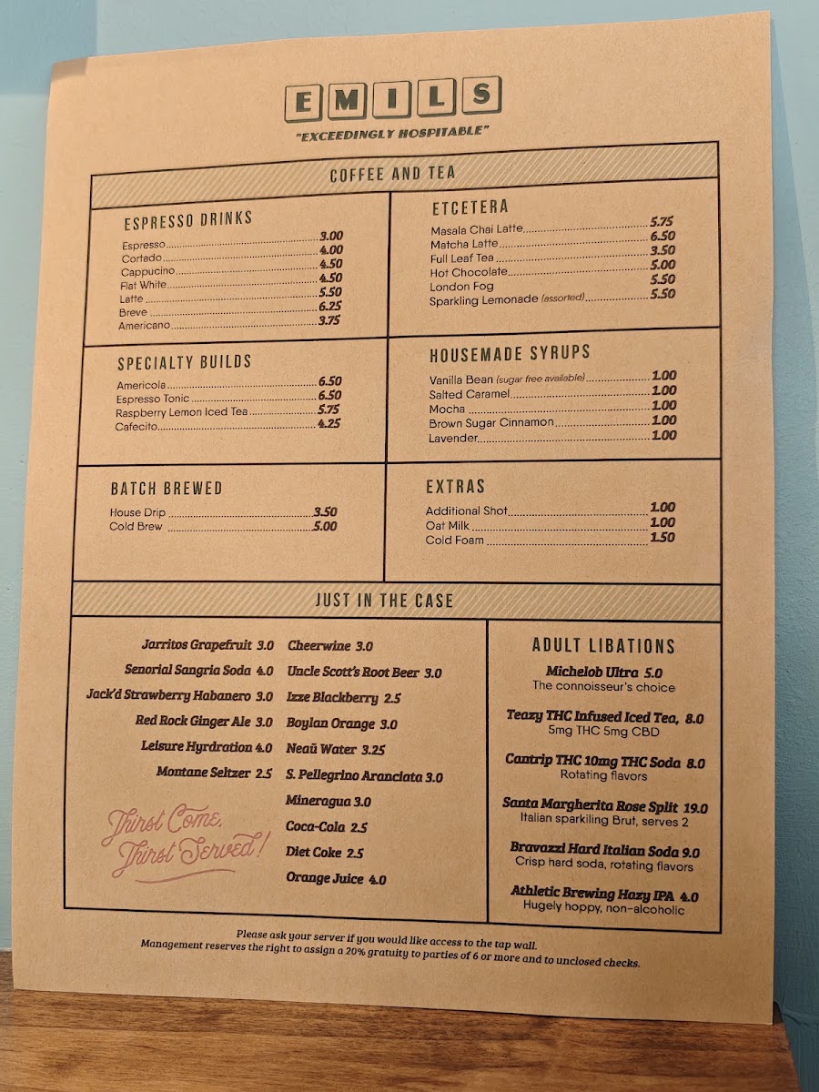 Emil's menu board