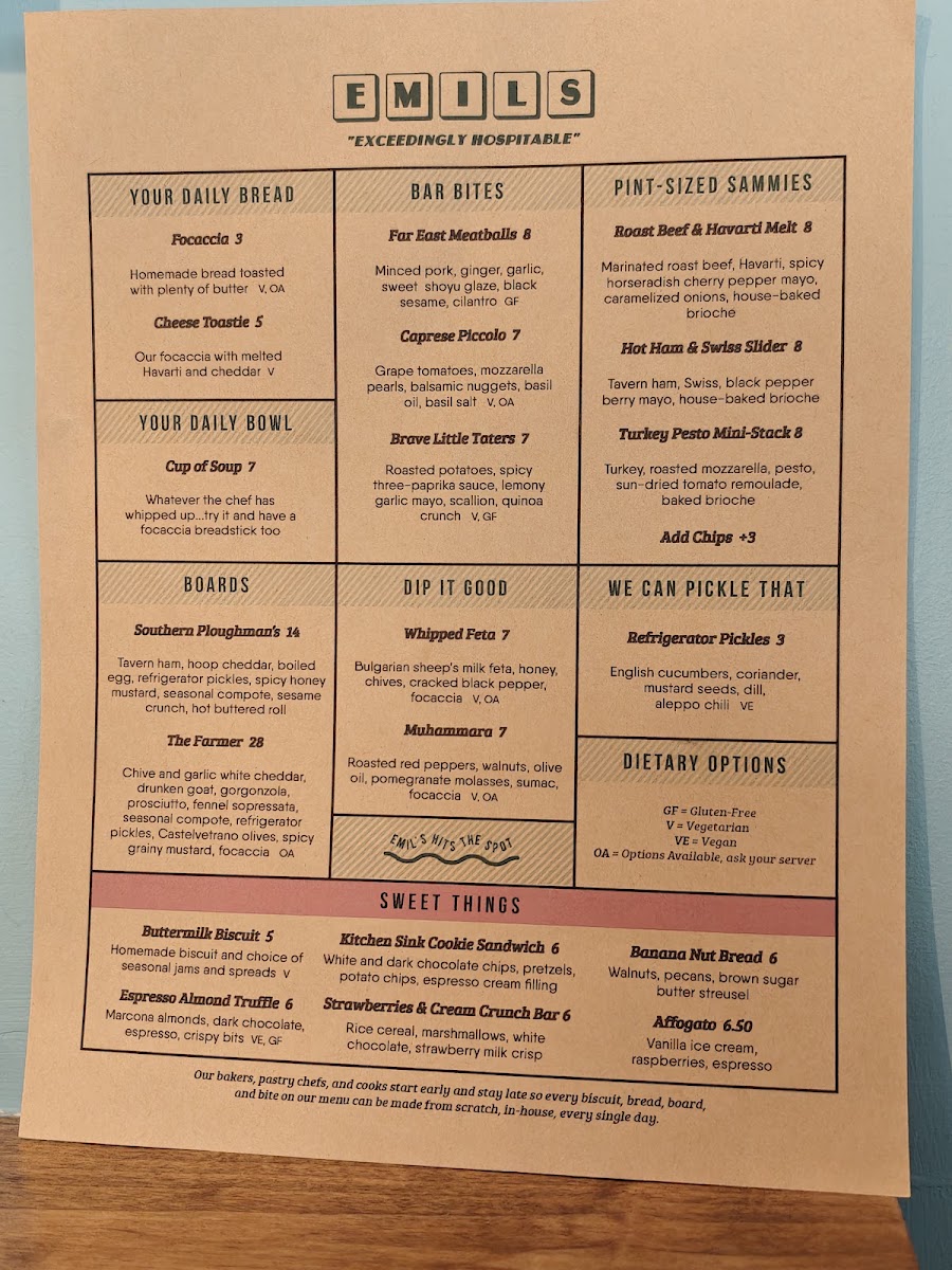 Emil's menu board