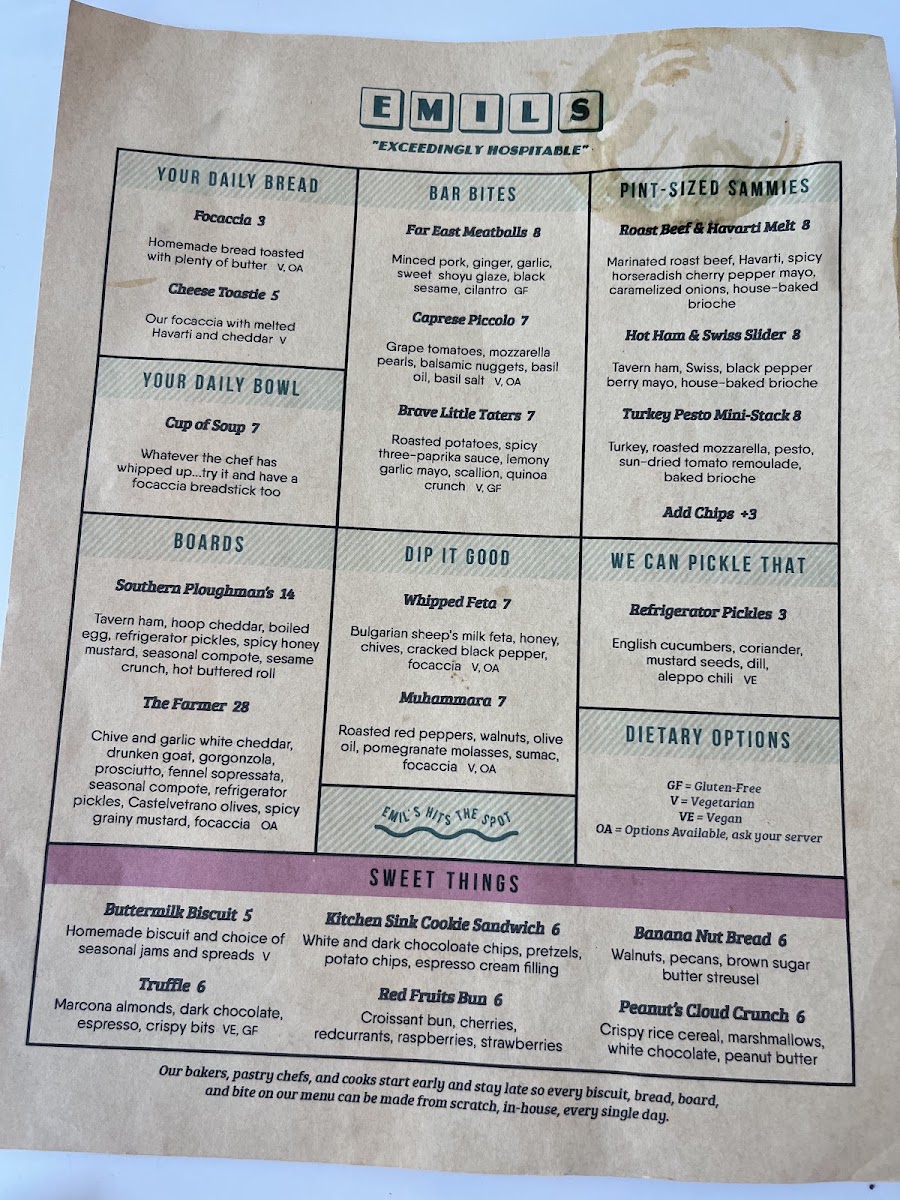 Emil's menu board