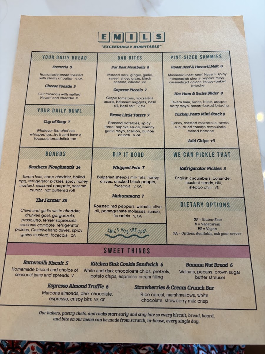 Emil's menu board
