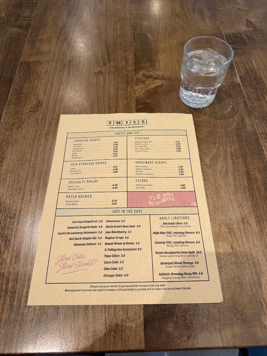 Emil's menu board