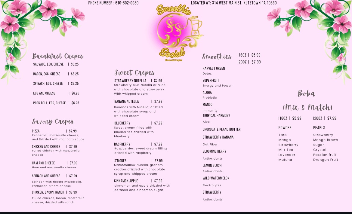 Smoothie Social menu board