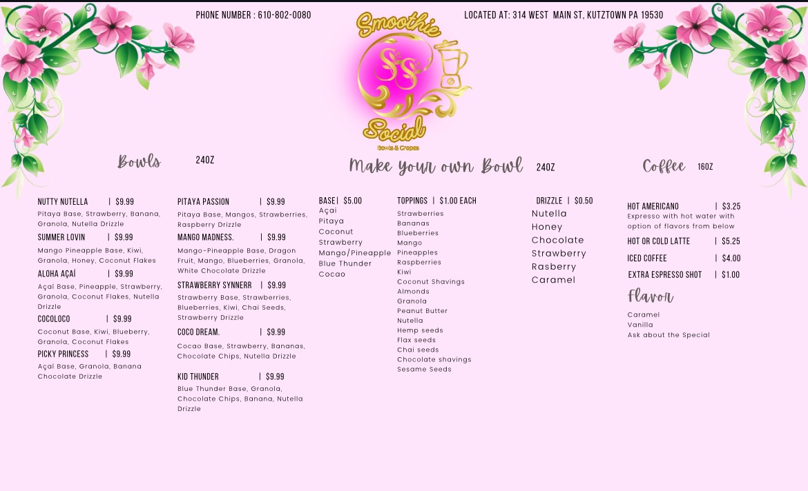 Smoothie Social menu board