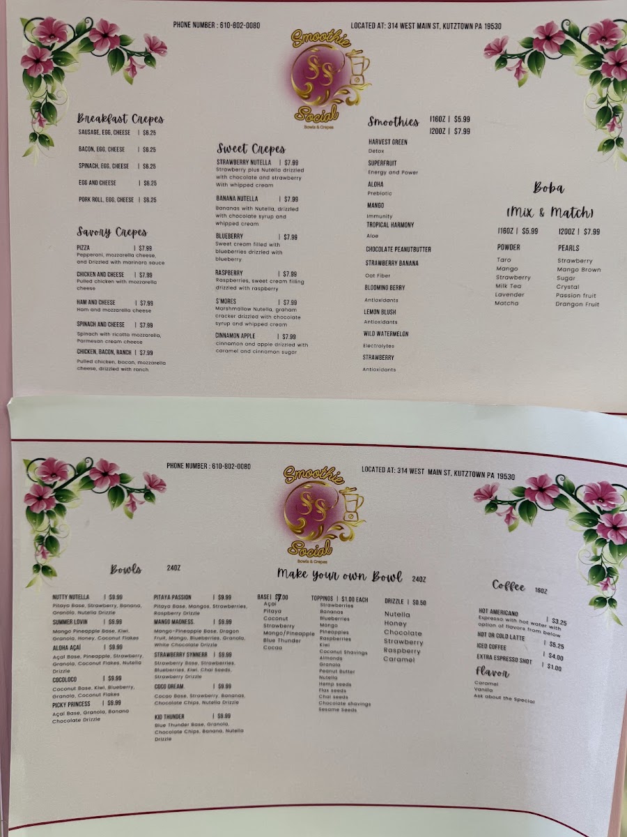 Smoothie Social menu board