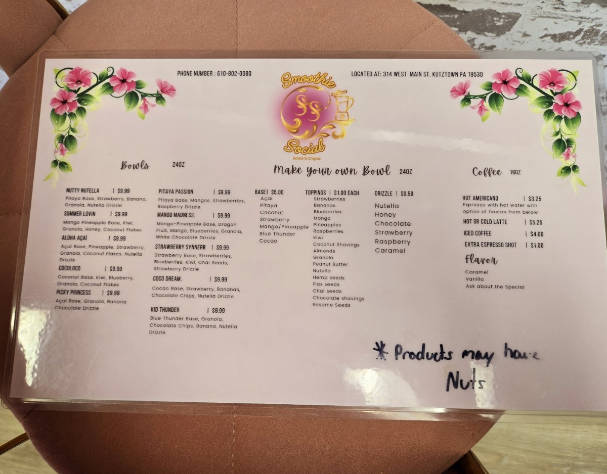 Smoothie Social menu board
