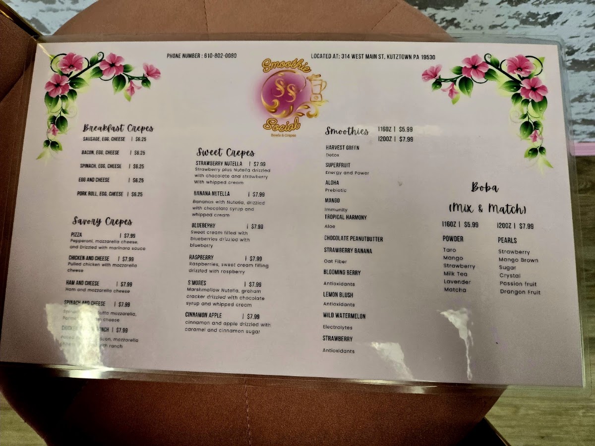 Smoothie Social menu board