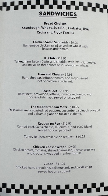 Park Deli menu board