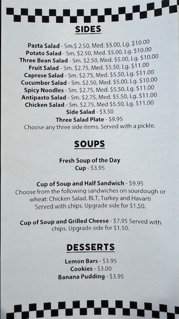 Park Deli menu board