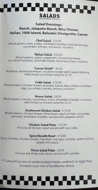Park Deli menu board