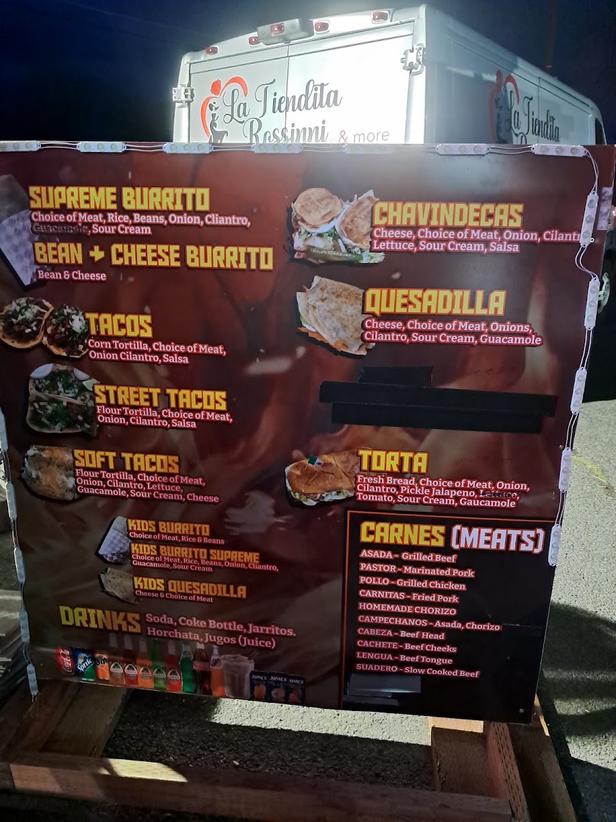 Tacos El Fuego menu board