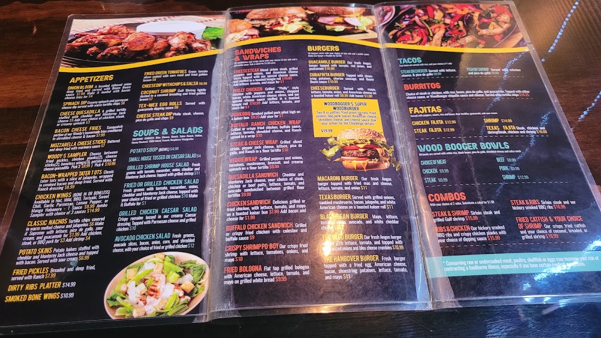 Woodbooger Grill menu board