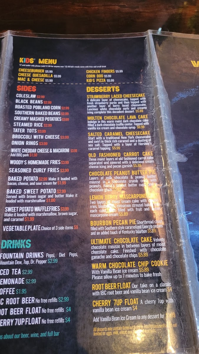 Woodbooger Grill menu board