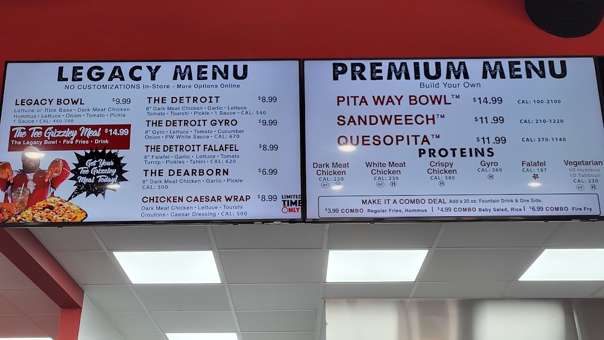 Pita Way - Grand Rapids 28th St Mediterranean menu board