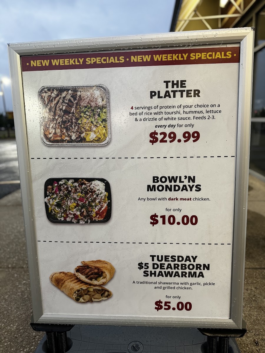 Pita Way - Grand Rapids 28th St Mediterranean menu board