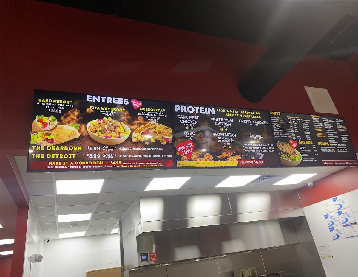 Pita Way - Grand Rapids 28th St Mediterranean menu board