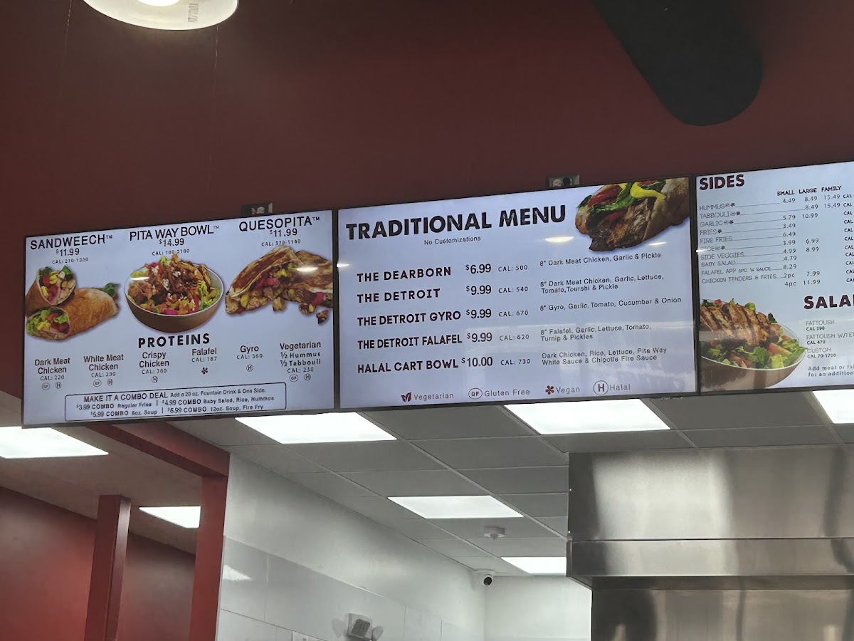 Pita Way - Grand Rapids 28th St Mediterranean menu board