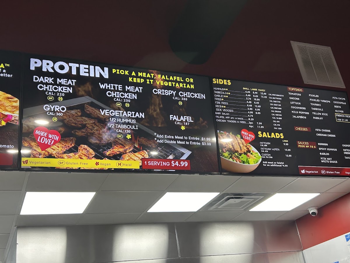 Pita Way - Grand Rapids 28th St Mediterranean menu board