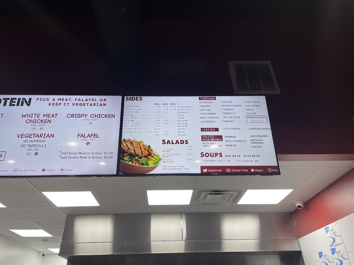 Pita Way - Grand Rapids 28th St Mediterranean menu board