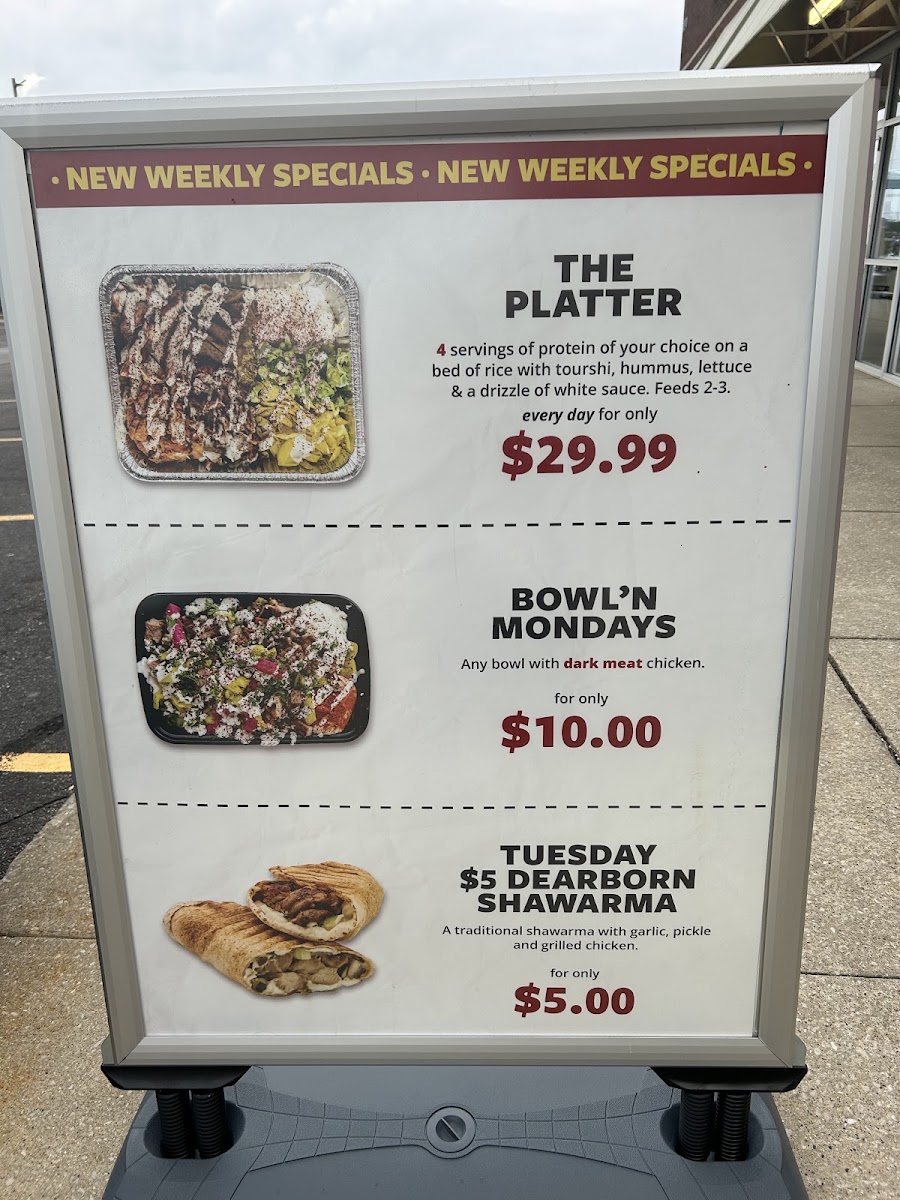 Pita Way - Grand Rapids 28th St Mediterranean menu board