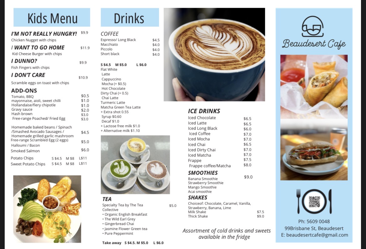 Beaudesert Cafe menu board
