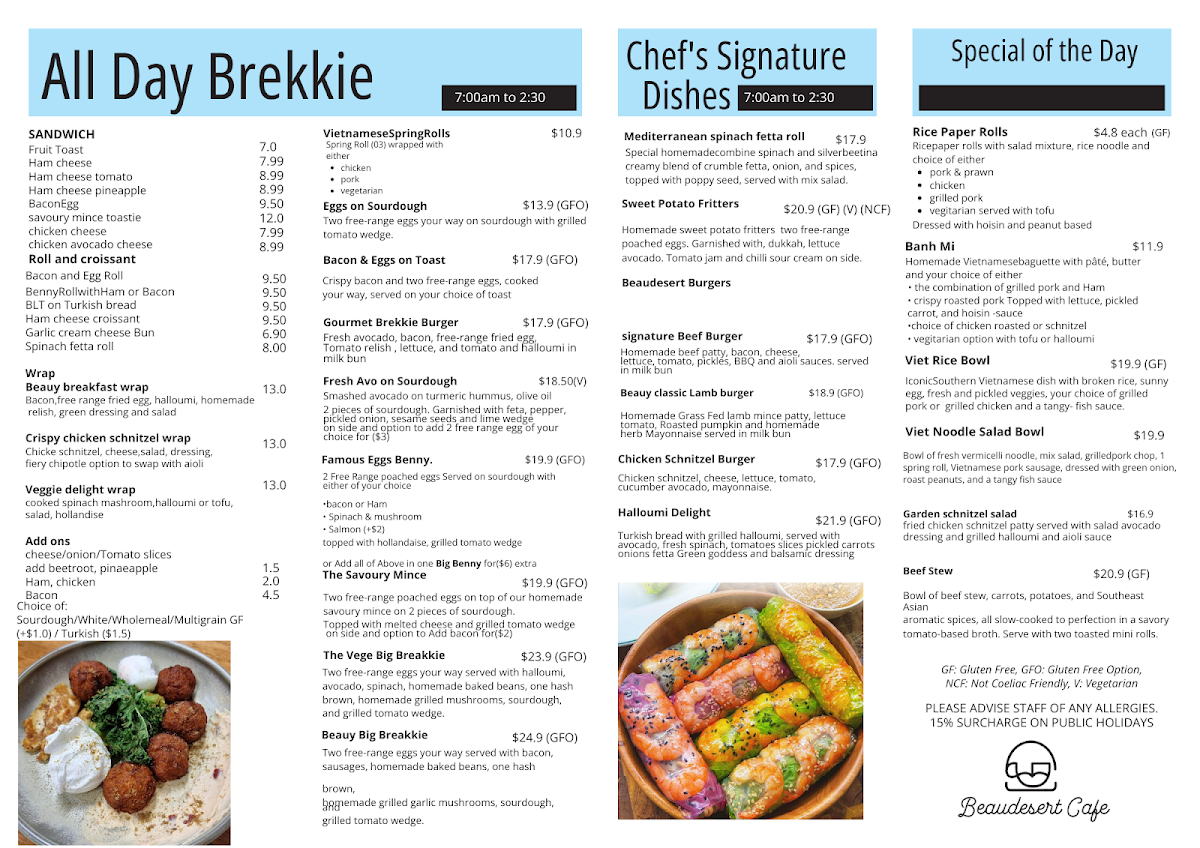 Beaudesert Cafe menu board