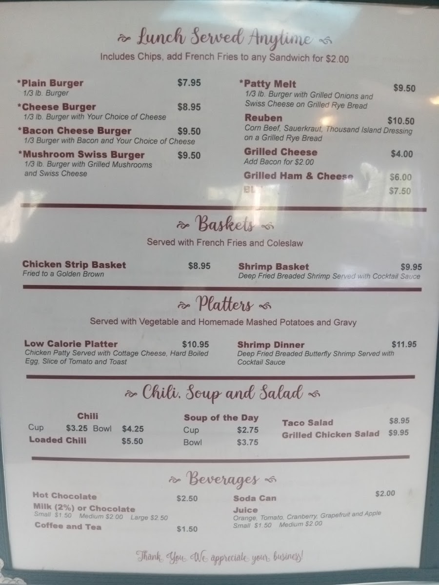 Clark's Speed-Away Cafe menu board