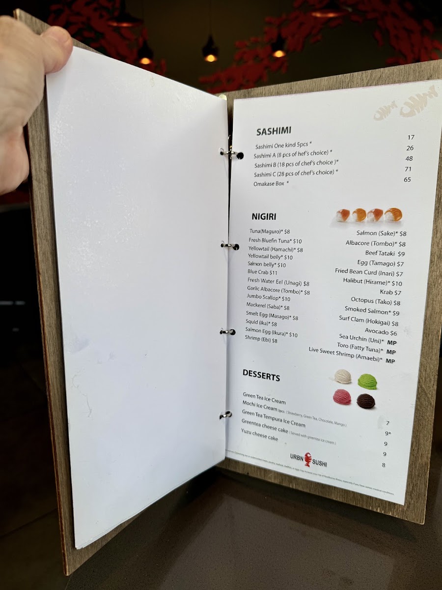 URBN Sushi - La Jolla menu board