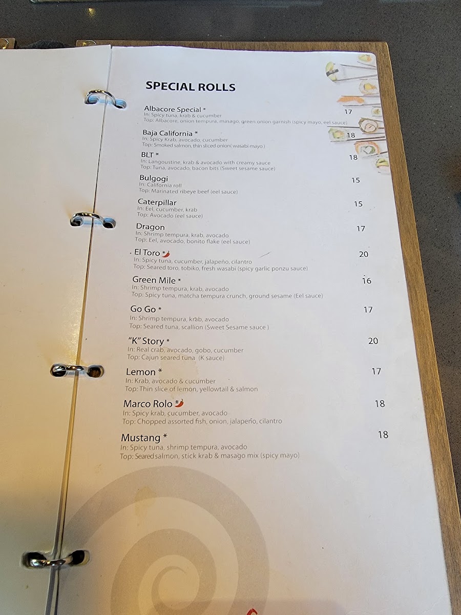 URBN Sushi - La Jolla menu board