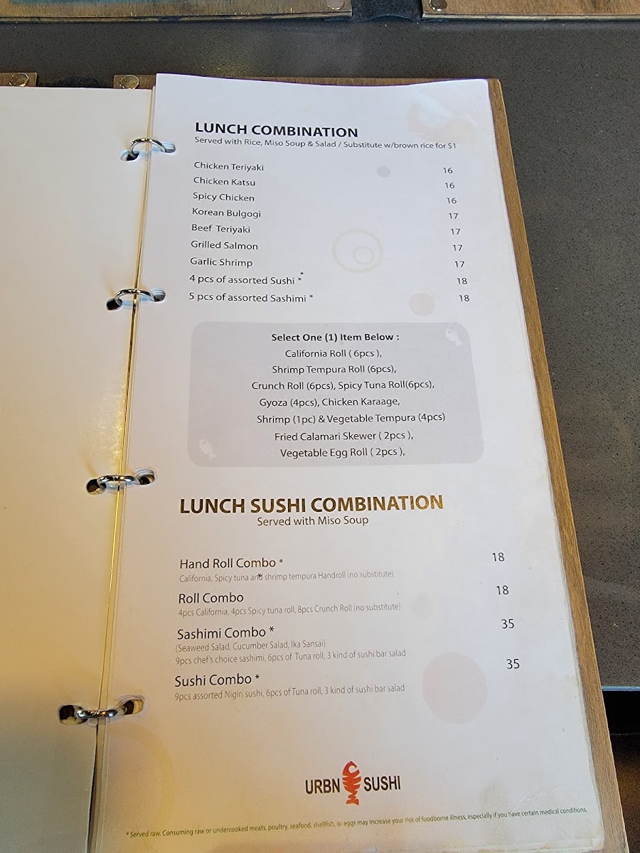 URBN Sushi - La Jolla menu board