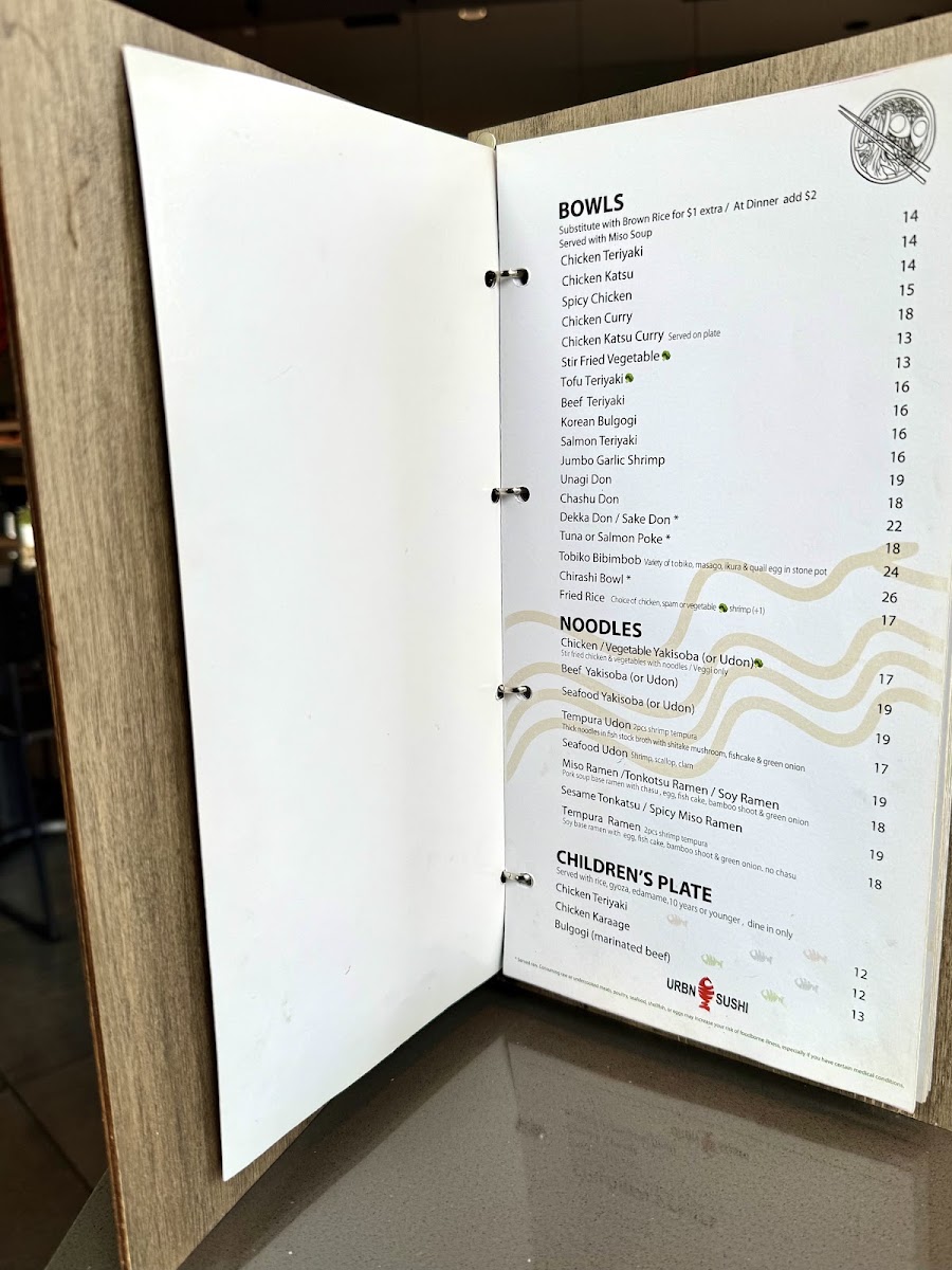 URBN Sushi - La Jolla menu board