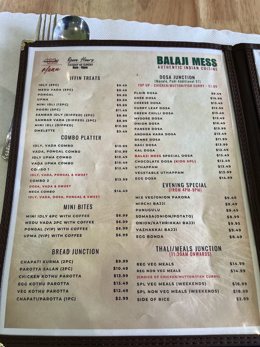 Mirchi Grill menu board