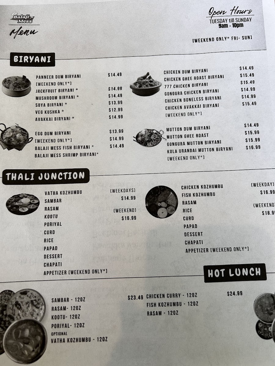 Mirchi Grill menu board