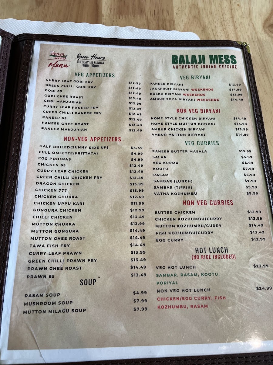 Mirchi Grill menu board