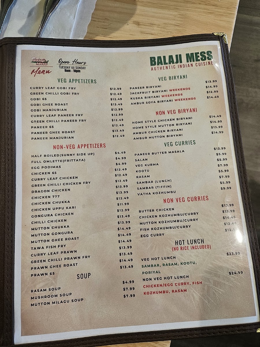 Mirchi Grill menu board