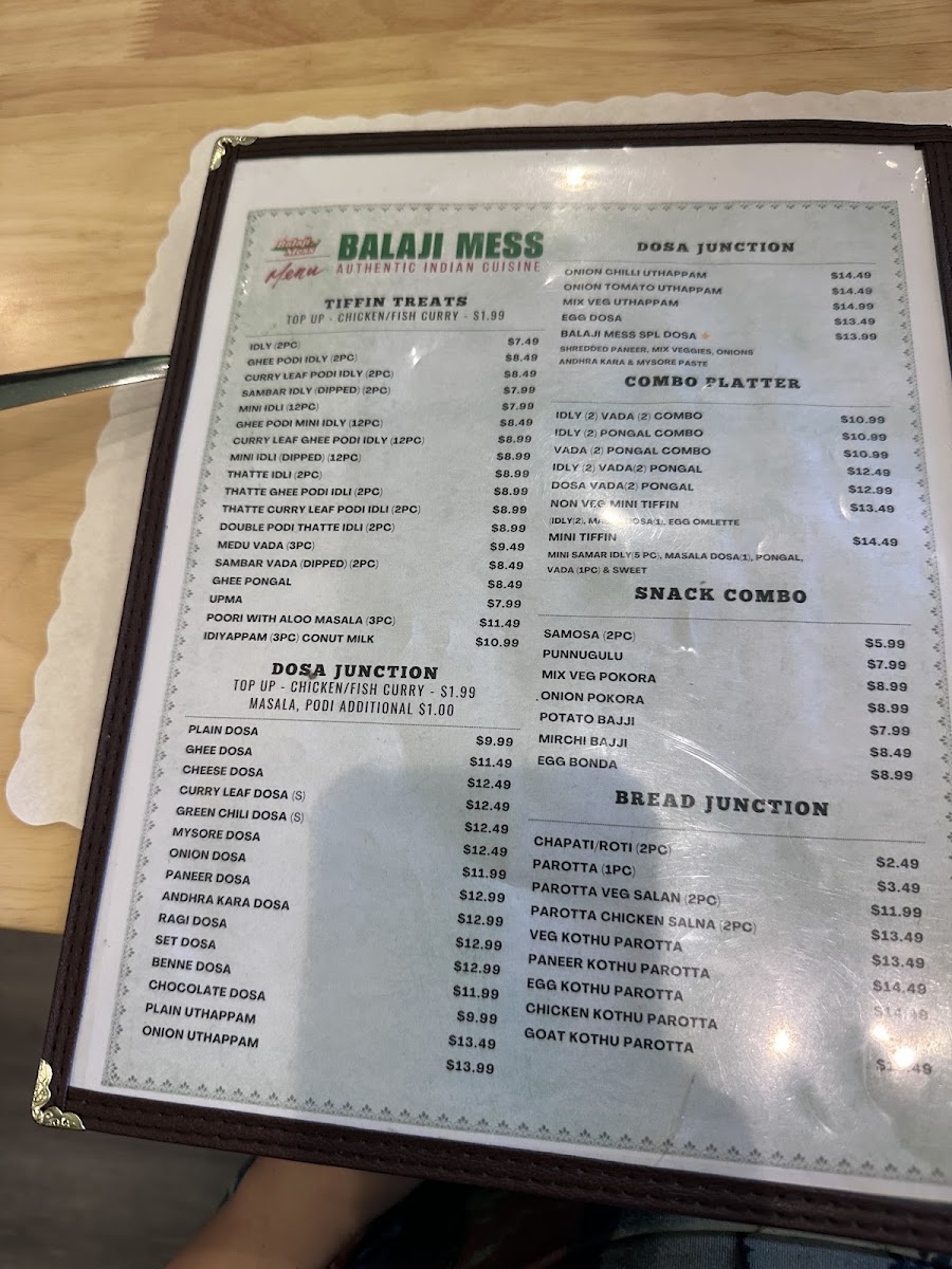 Mirchi Grill menu board