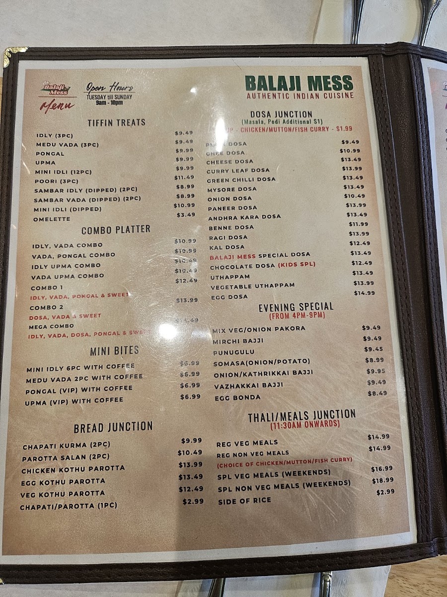 Mirchi Grill menu board