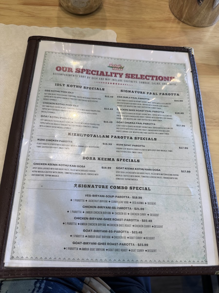Mirchi Grill menu board