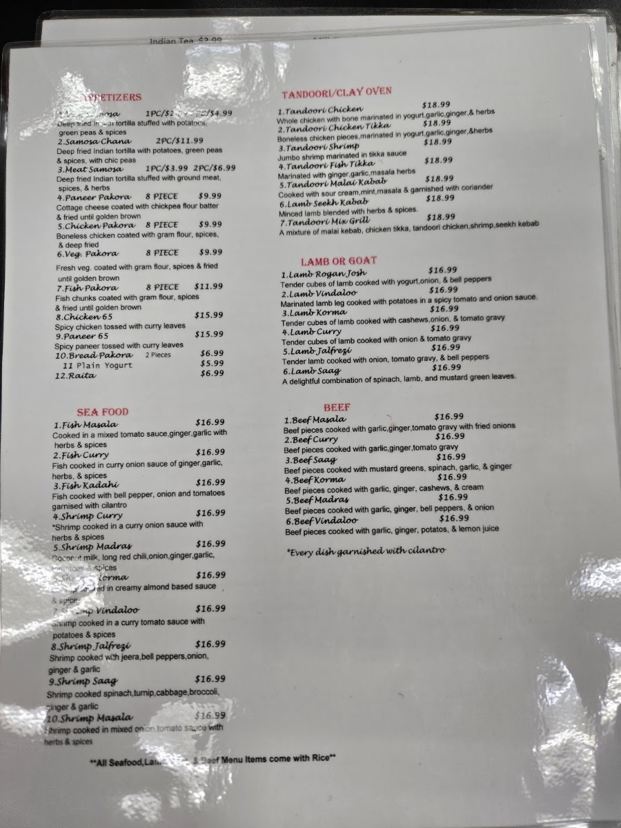 India Restaurant menu board