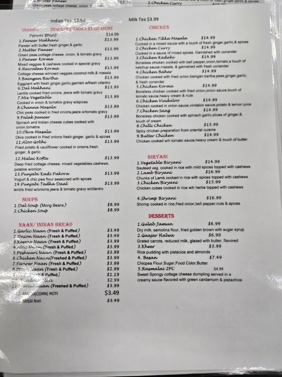 India Restaurant menu board
