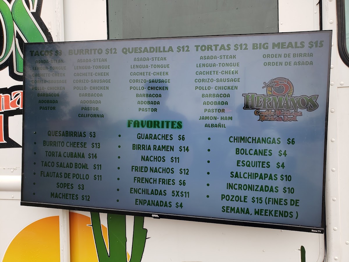 Los 5 Hermanos menu board