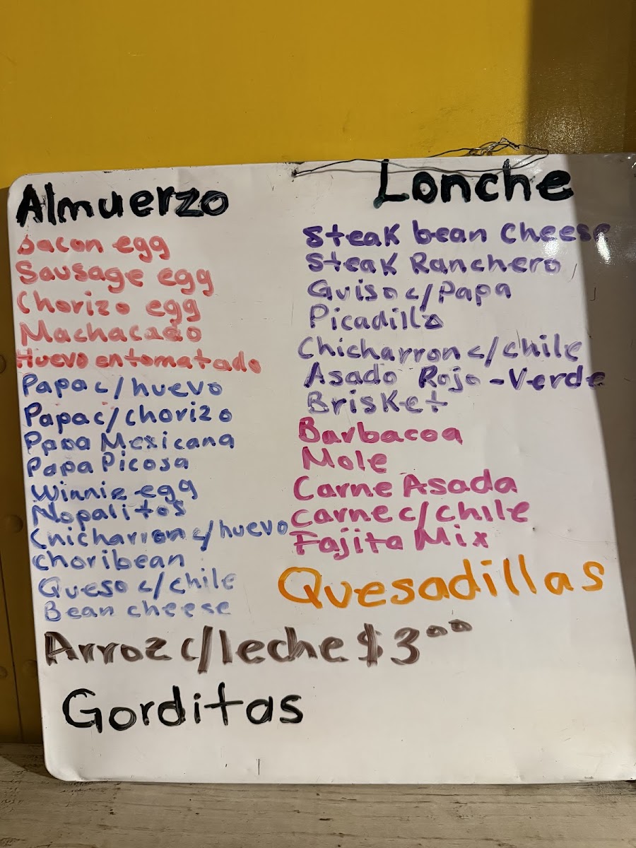 Burrito El Mexicano menu board